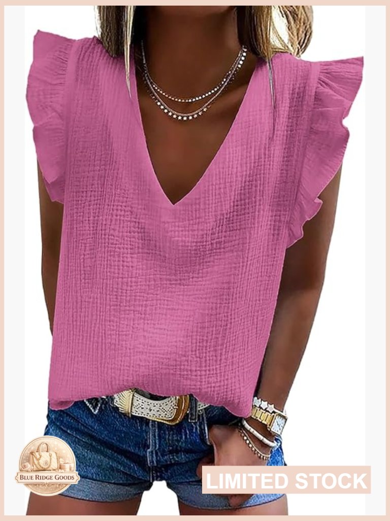V Neck Ruffle Sleeveless Tank Top Elegant Blouse Cute Summer Tops